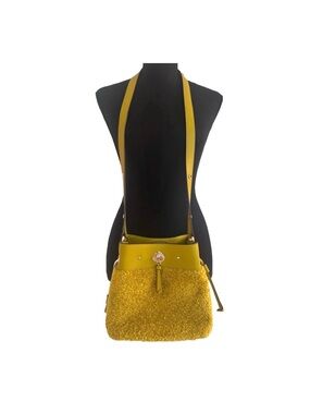KATE SPADE ~ KS New York “Marti” Faux Fur Small Bucket Bag Citron Sapphire color